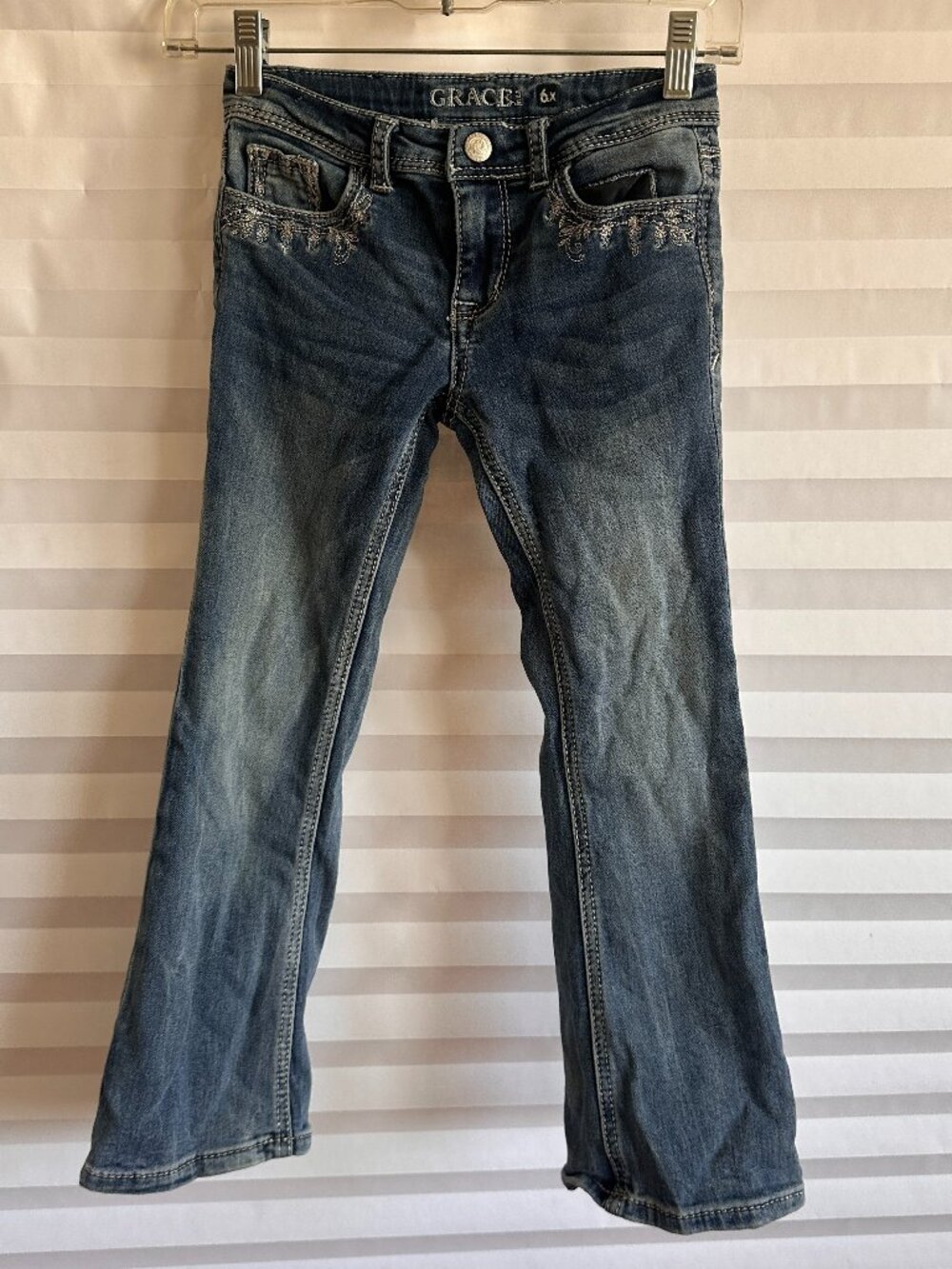 Grace in LA Girls Jeans Size 6X Embellished Pocket Denim Pants Western Bootcut